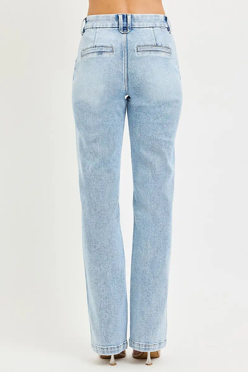 High Rise Pintuck Straight Leg Jeans