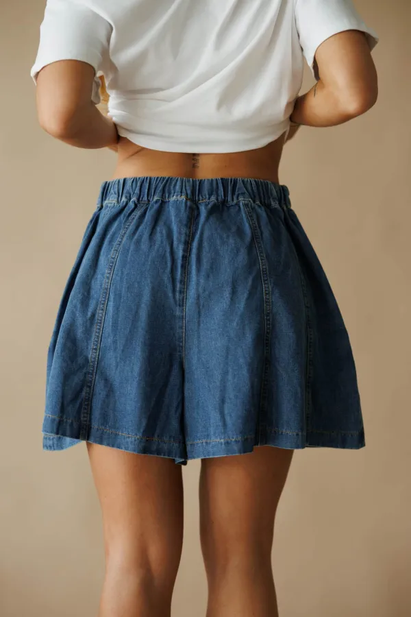 Cotton Elastic Waist Denim Shorts