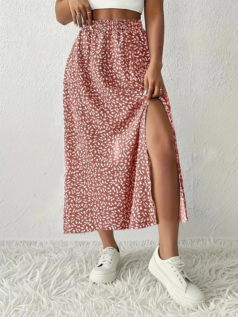 Wearable Printed Slit Detail Skirt