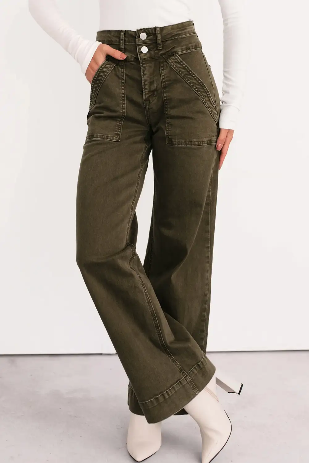 Women's Double Waistband Loose Straight Jeans