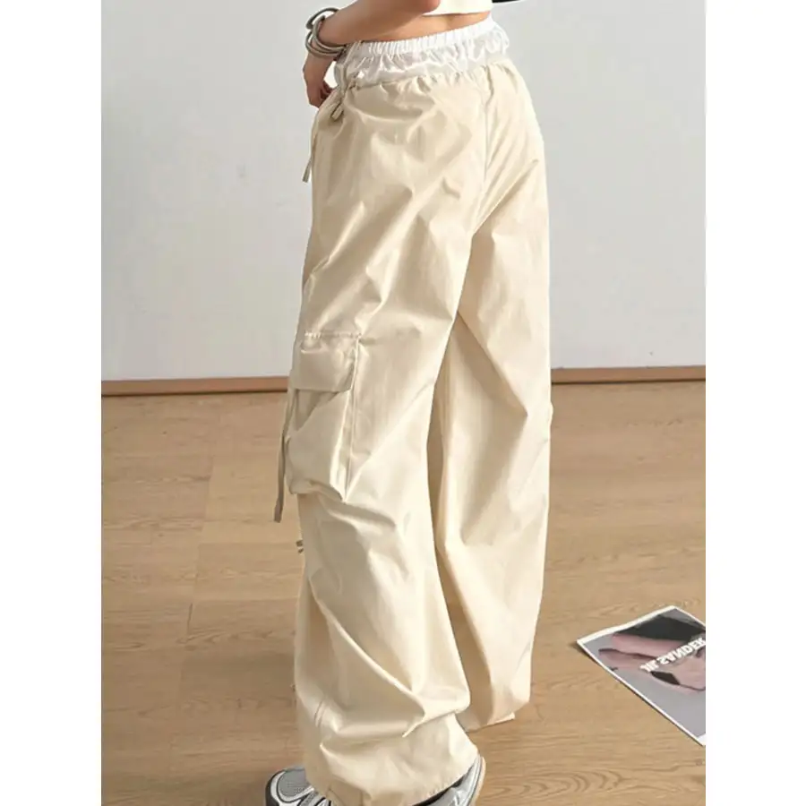 Cargo Wide Leg Pants with Bow Tie Details