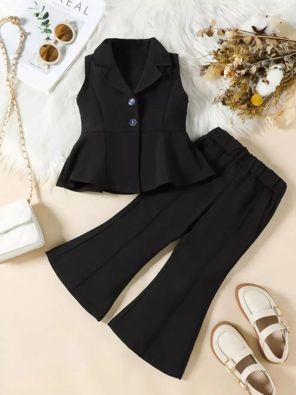 Sleeveless Blazer & Flare Pants Set