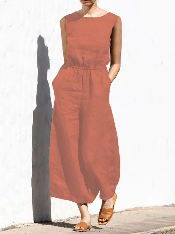 Clean High Waist Sleeveless Trousers Loose Pants