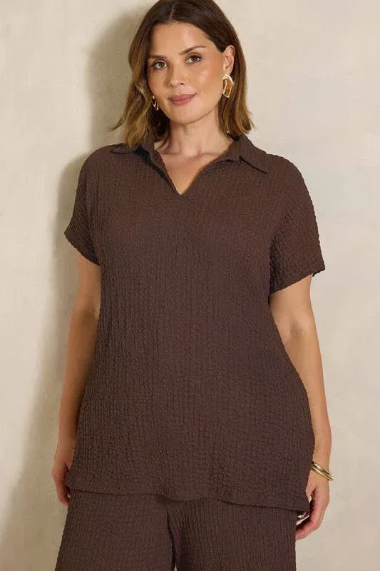 Chocolate Brown Crinkle Short Sleeve Top