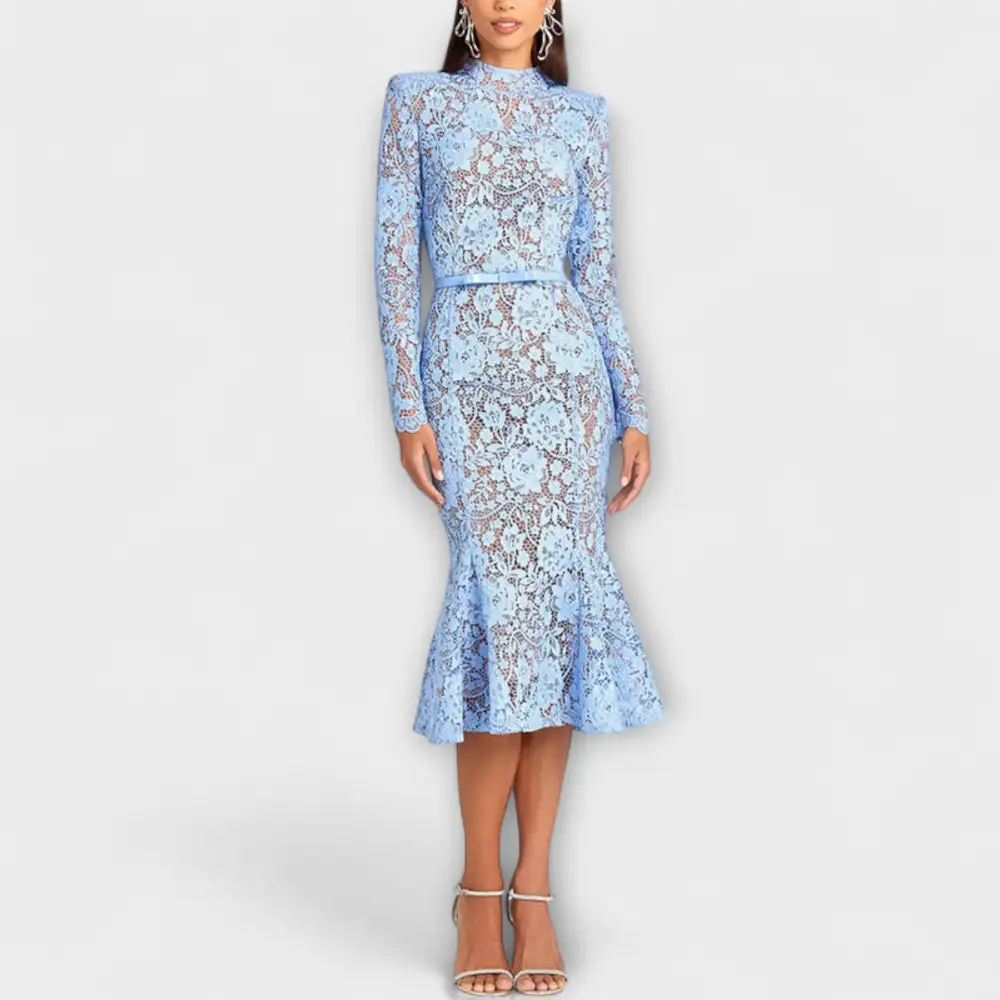Floral Lace Belted Midi Dress