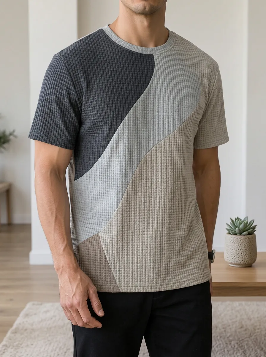 Men's Colorblock Waffle Knit Signature Crew Neck T-Shirt