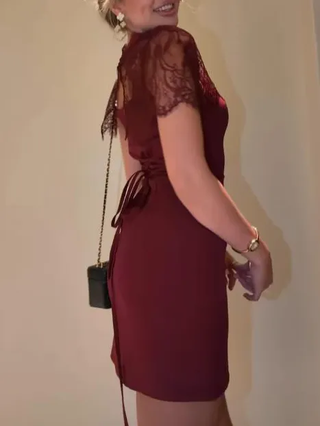 Lace Short Sleeved Elegant Mini Dress
