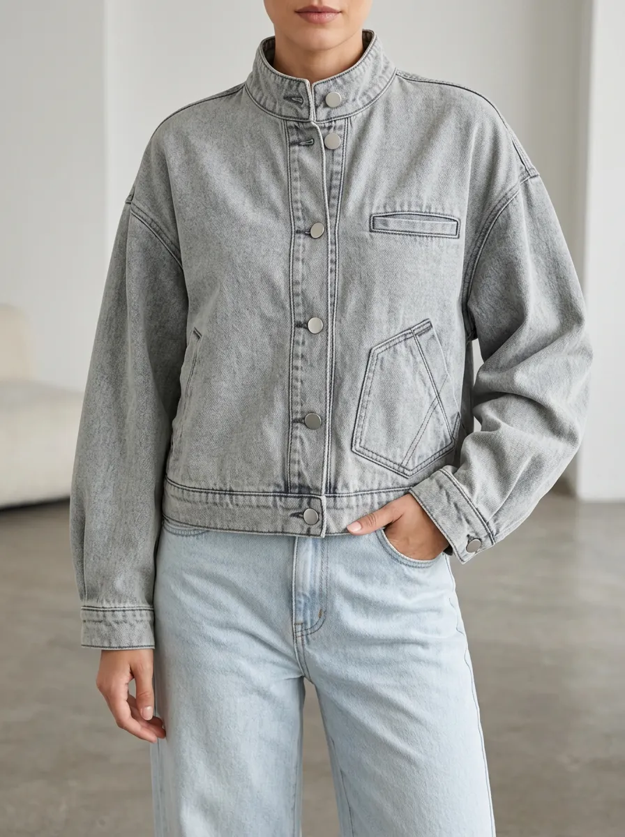 Women's Casual Denim Jacket with Knit Detail