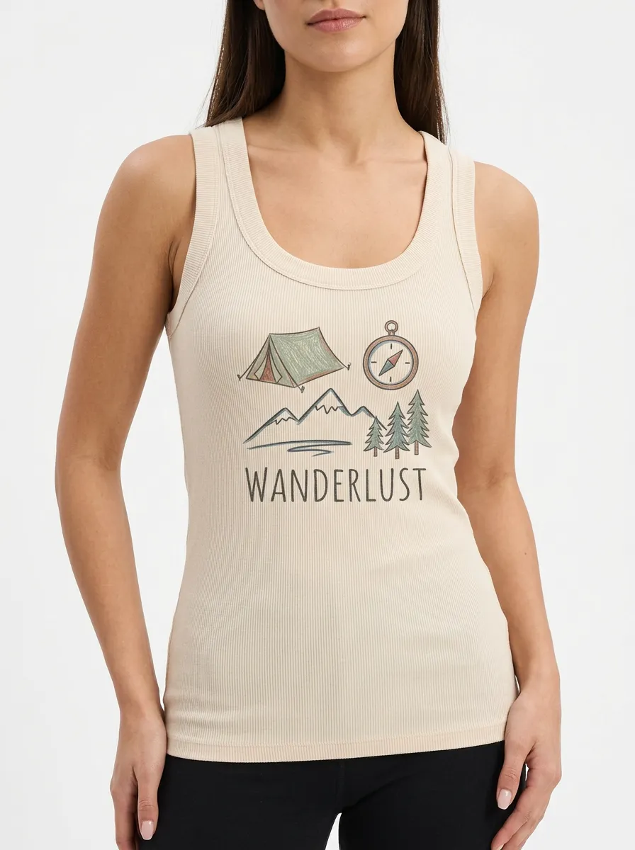 Women's Wanderlust Camping Mountain Compass Graphic Tank Top