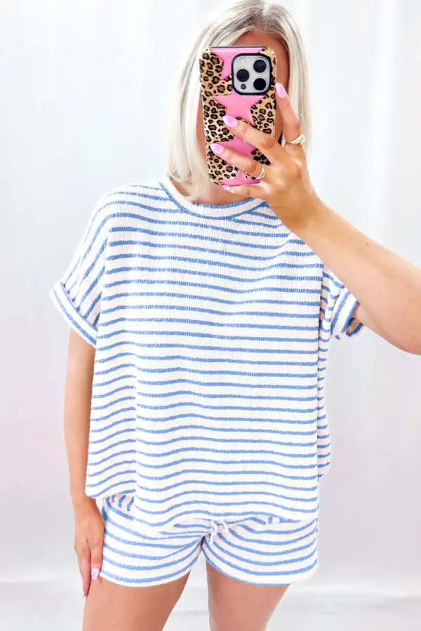 Stripe Sleeve Relaxed Shorts Lounge Set