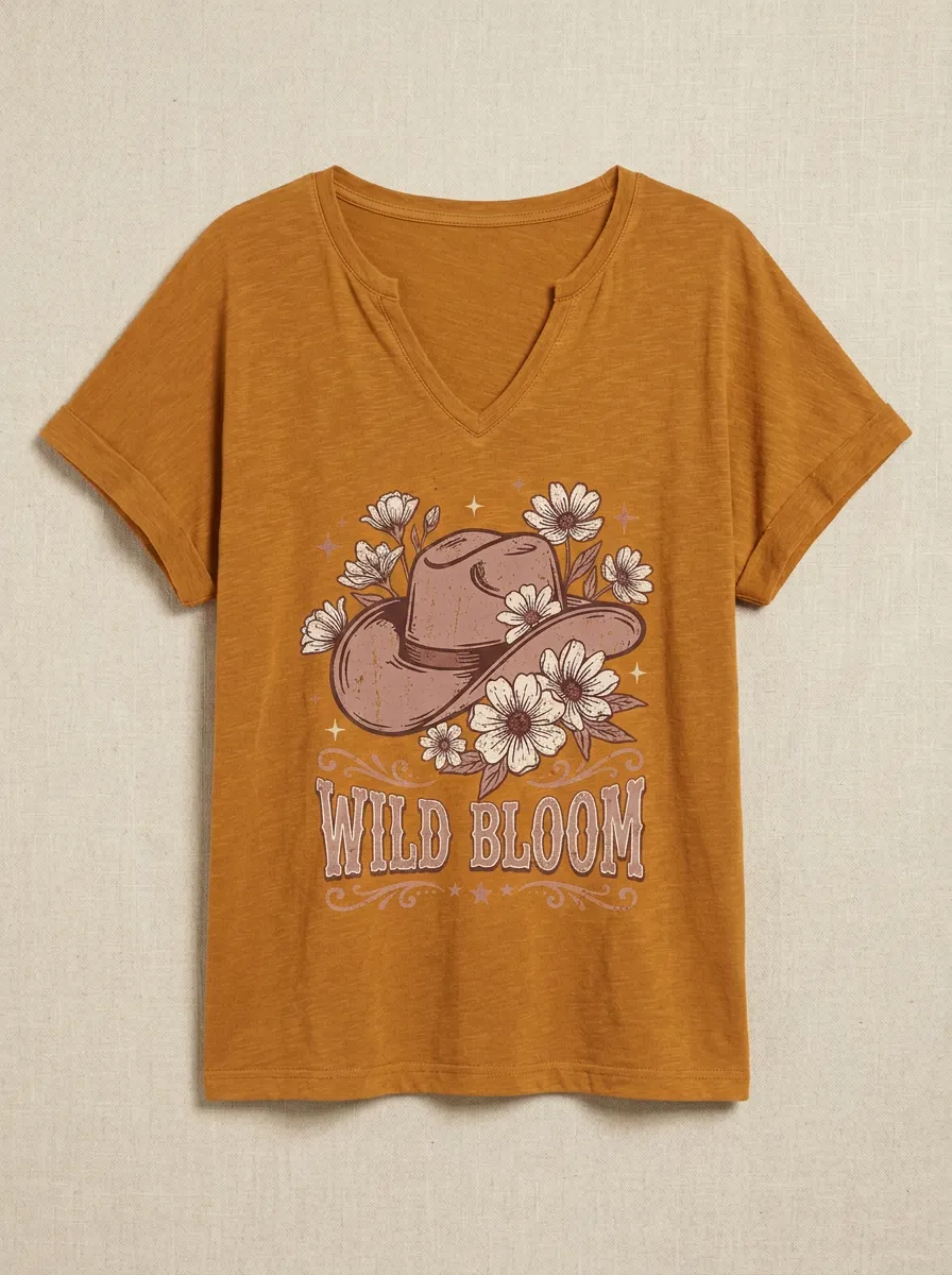 Refined Cowboy-Hat Western Women's V-Neck T-Shirt