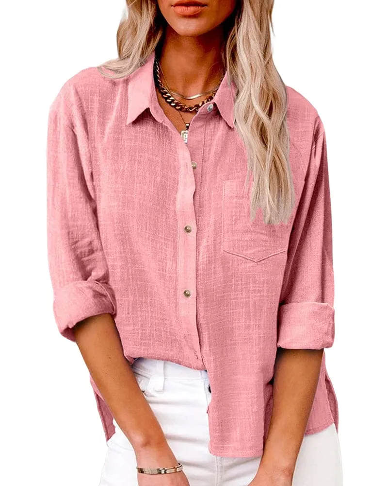  Relaxed Fit Linen Button Down Shirt