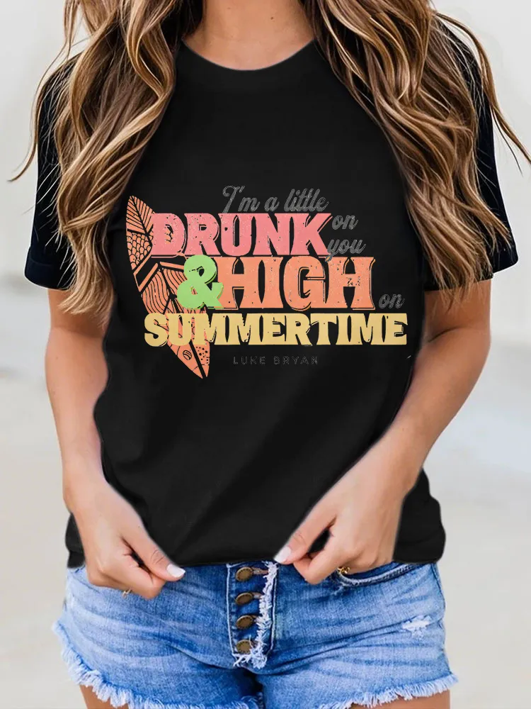 Cute Printed Round-Neck Casual T-Shirts