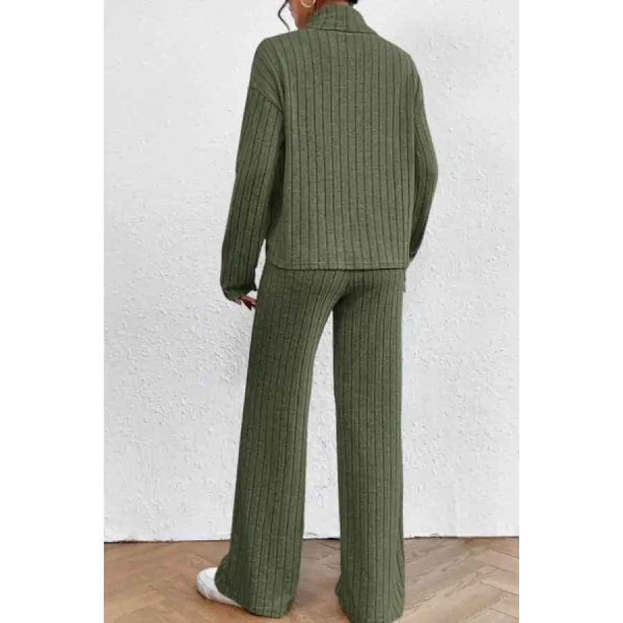 Mock Neck Dropped Shoulder Top and Pants Set