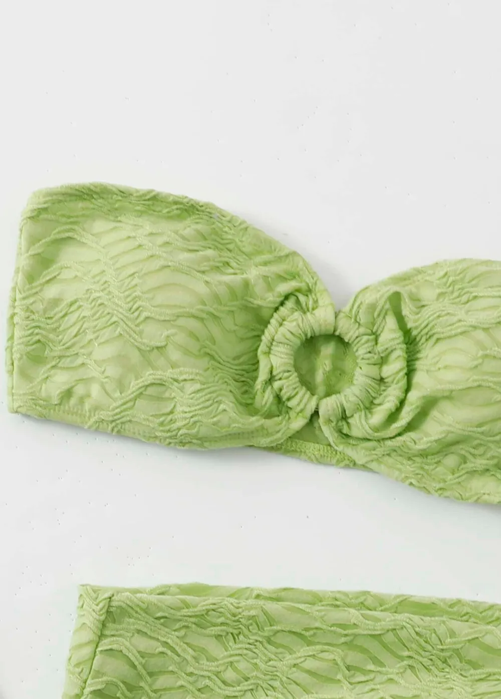Swim Textured Bikini Set O-Ring Bandeau Bra Top & Bikini Bottom & Skirt 3 Piece Bathing Suit
