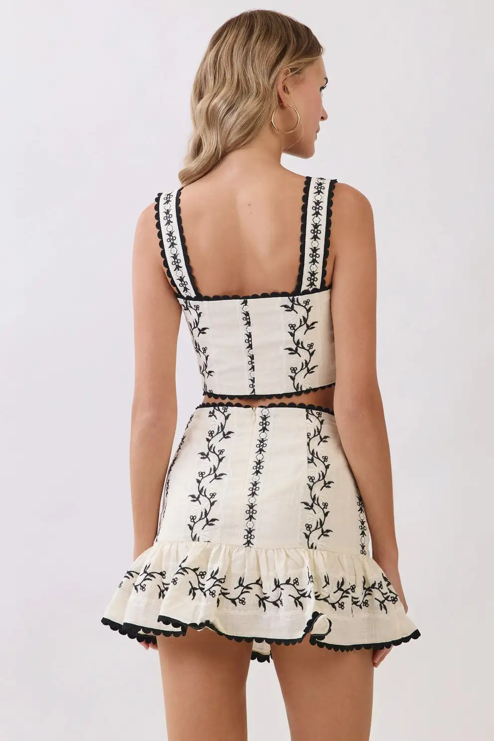 Floral Contrast Trim Top Sets