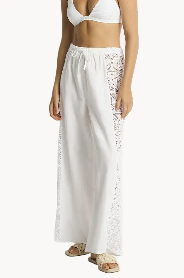 Lace Panel Linen Beach Pants