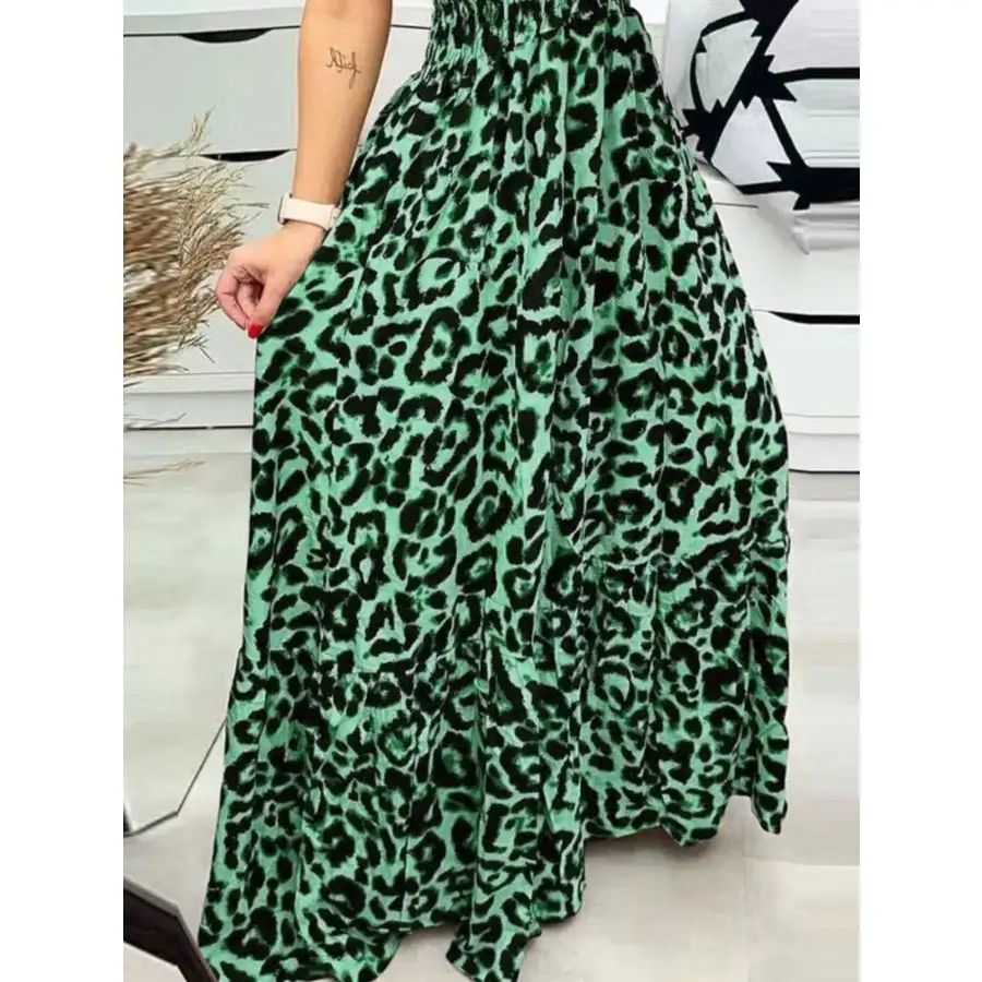 Full Size Leopard Print Spaghetti Strap Maxi Dress Plus Size