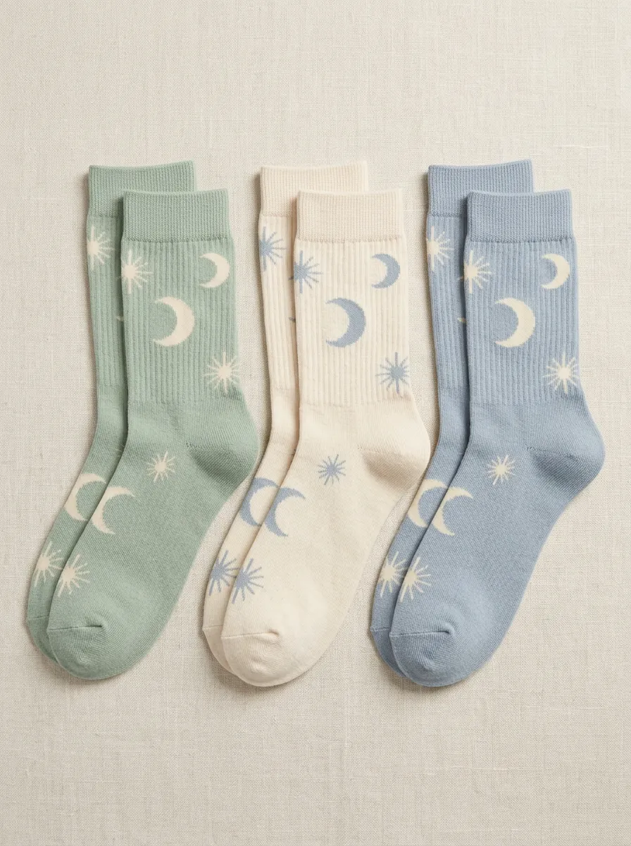Women's Moon Star Jacquard Crew Socks Three Pair Set