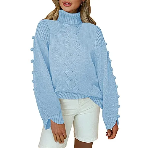 Women's Cable Knit Turtleneck Pullover Sweater