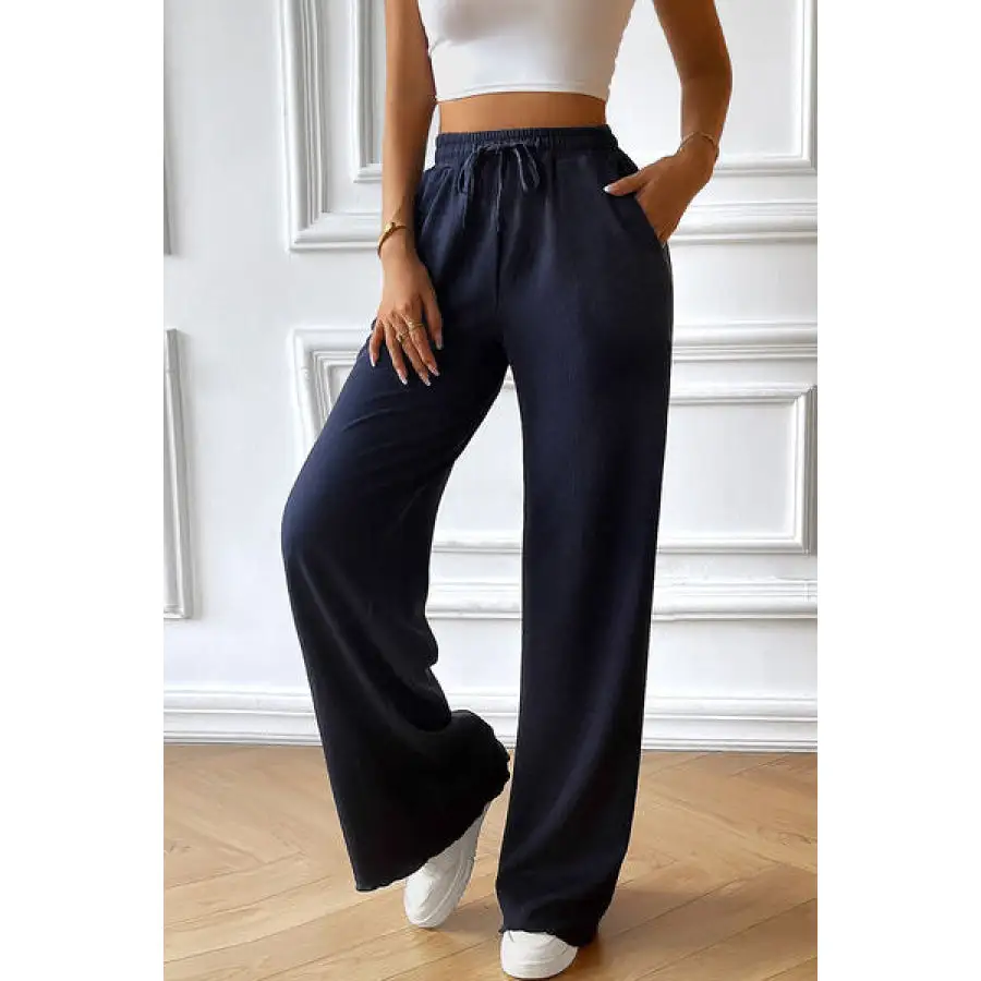 Drawstring Wide Leg Pants with Pocketed