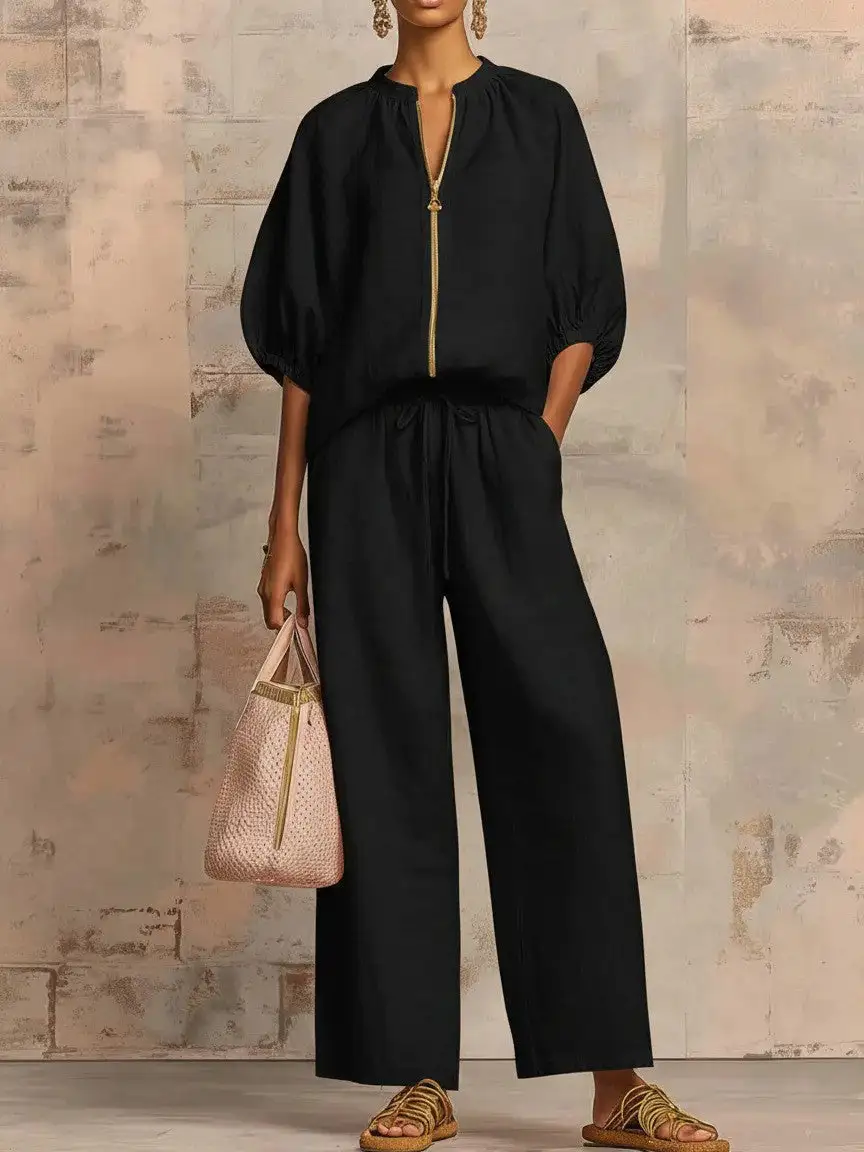 Wide-Leg Denim Stretch Women's Matching Set
