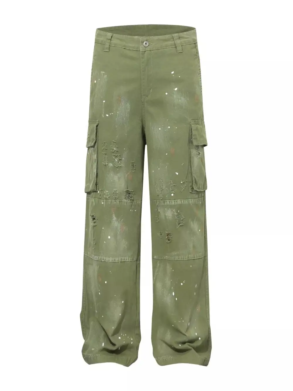 Men's Distressed Cargo Pants with Paint Splatter