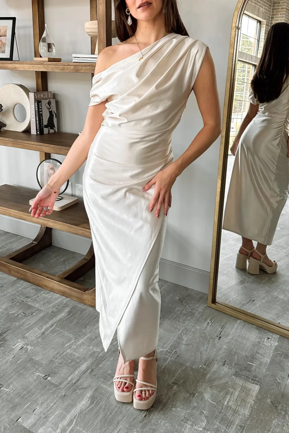 Ruched Overlap Slit Hem Dress