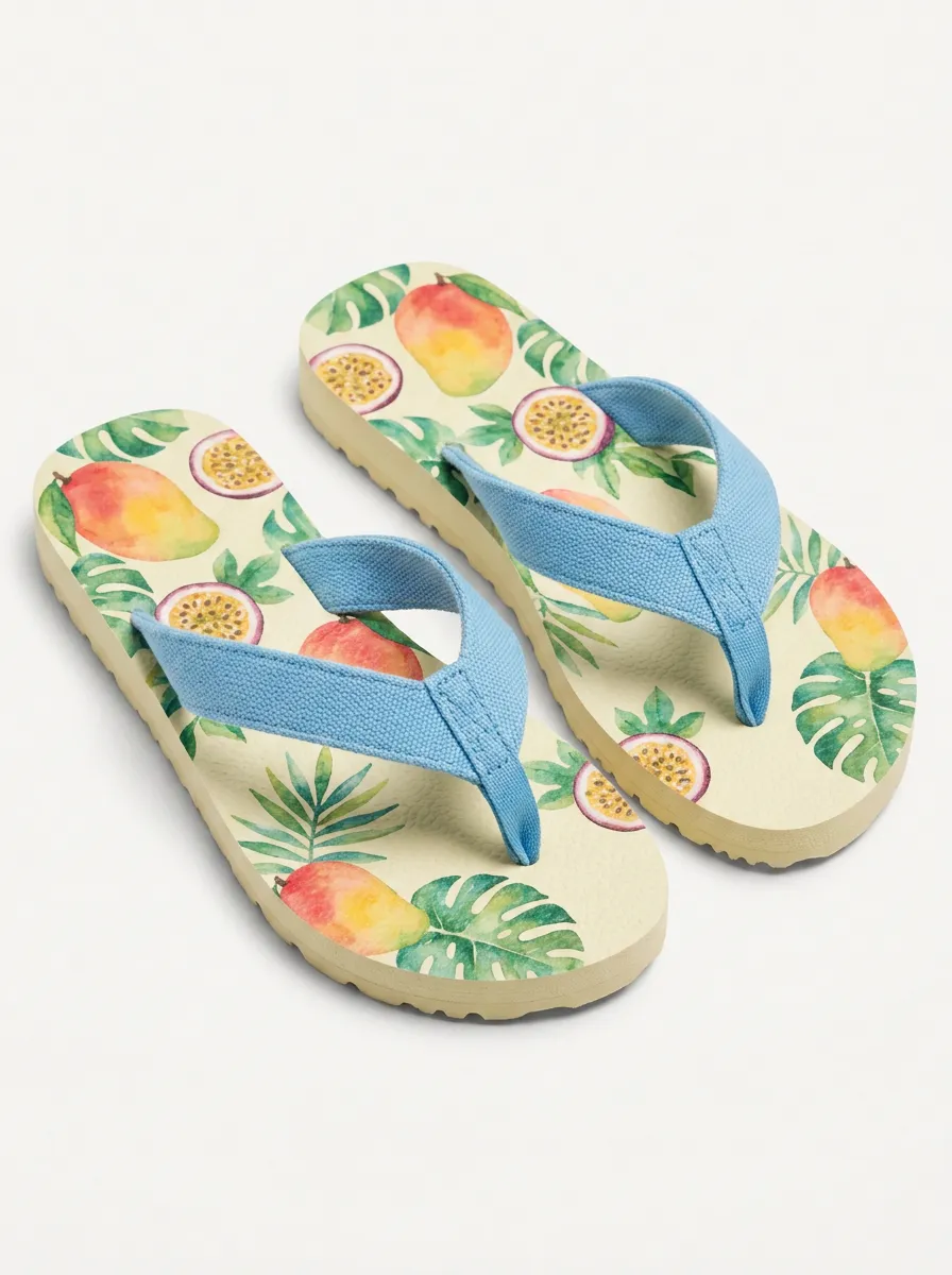 Unisex Tropical Fruit Mango Passion Fruit Printed Flip Flops