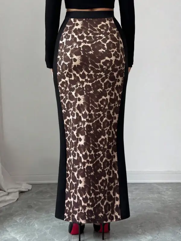 Bodycon Leopard Print Slit Midi Skirt