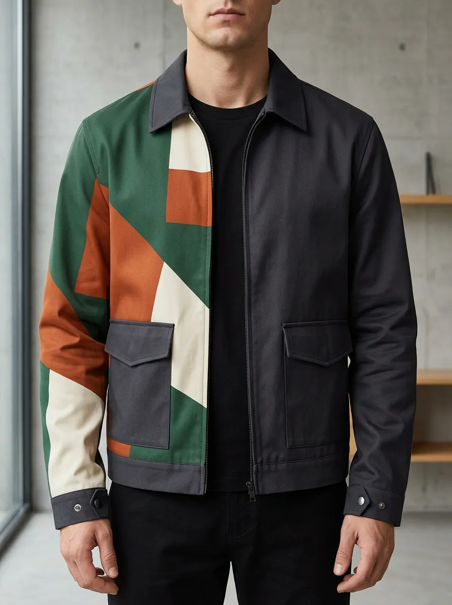 Men's Geometric Colorblock Modern Adventure Jacket