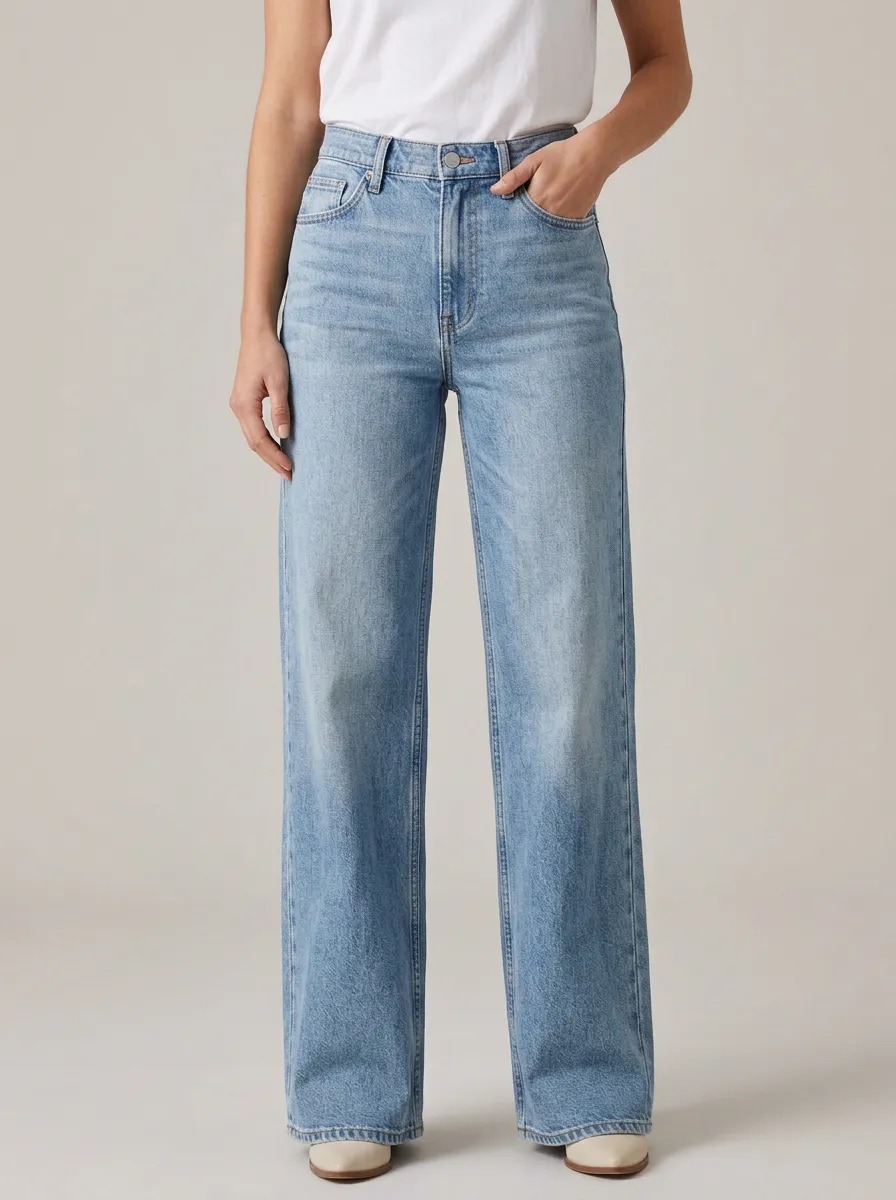 Wide-Leg High-Rise Washed Denim Jeans