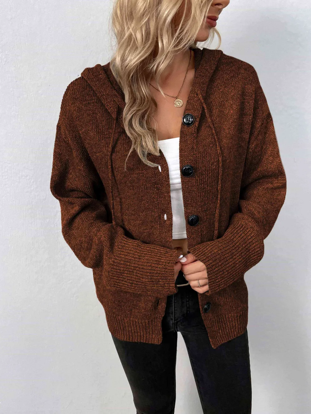 Hooded Button Front Sweater