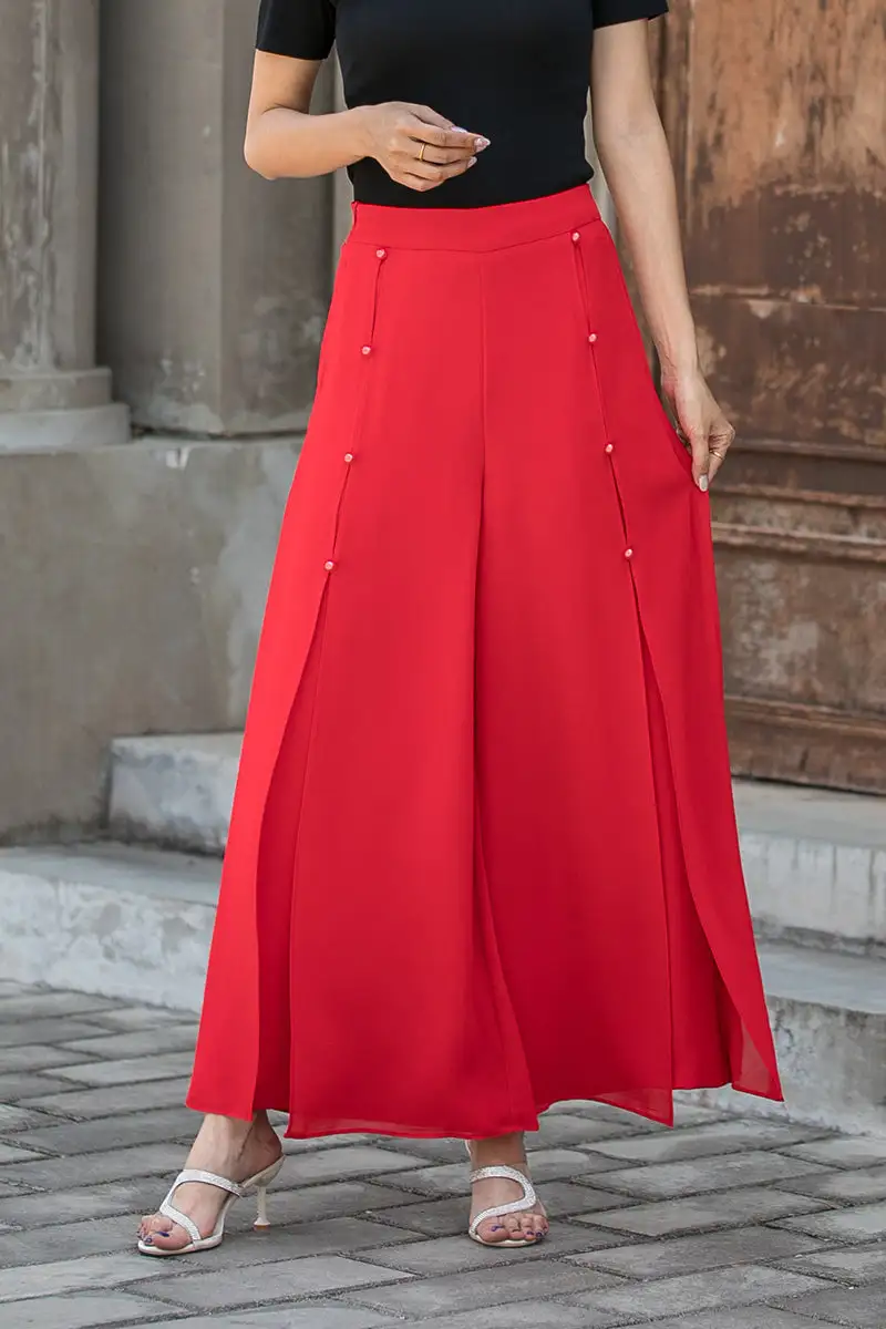 Relaxed Chiffon Wide Leg High Waist Pocketed Trousers