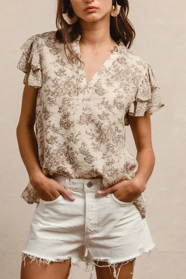 Printed Woven Ruffled Top