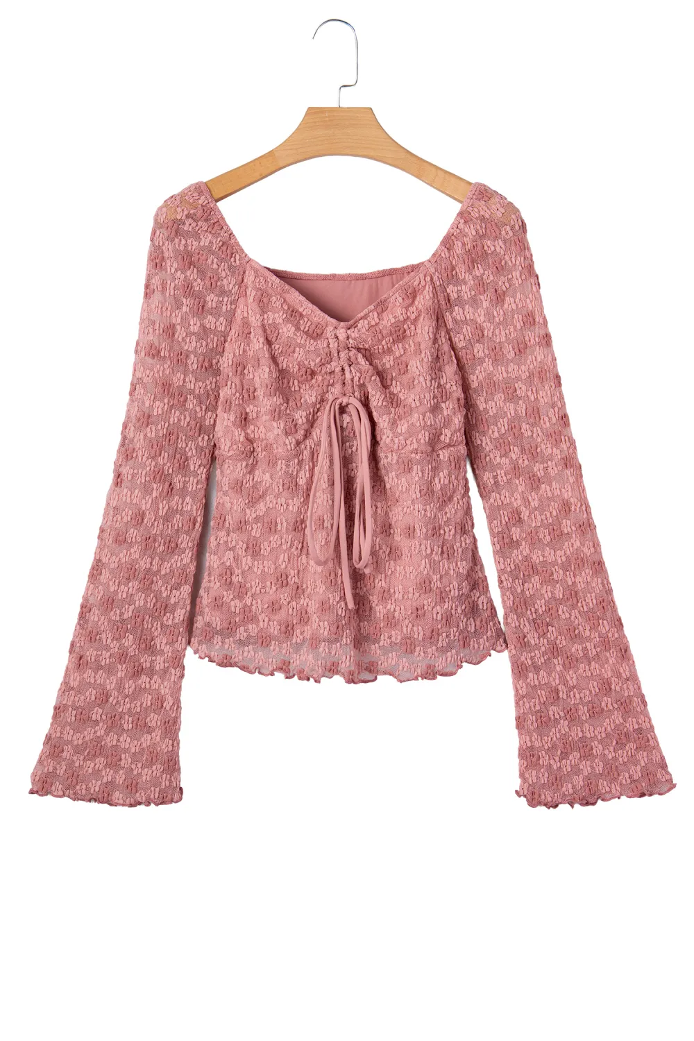 Peach Blossom Drawstring Knot Detail Blouse