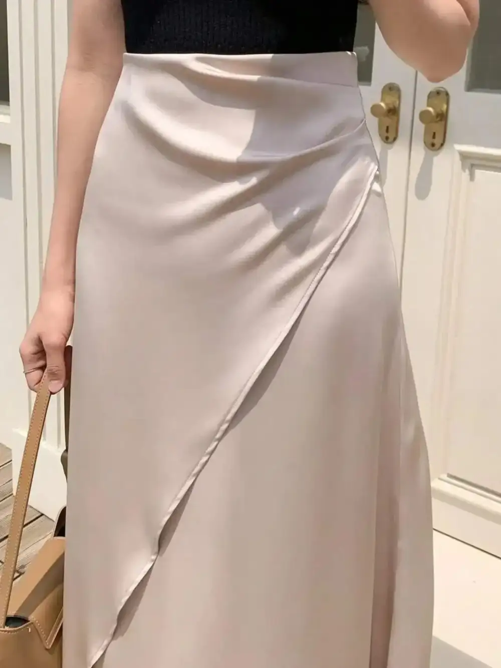 Asymmetric Wrap Midi Skirt With Fluted Hem