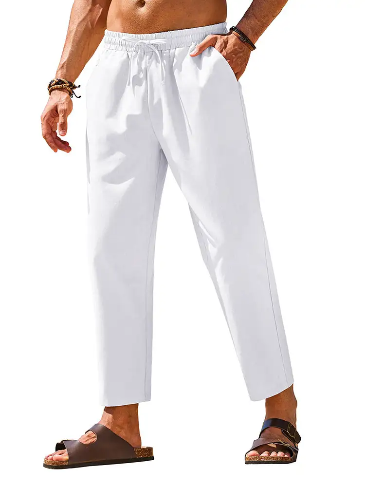 Casual Linen Blend Summer Trousers Pants