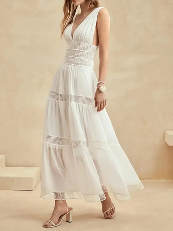 V Neck Tiered Sleeveless Maxi Dress