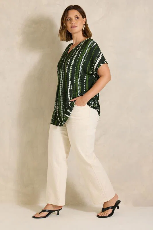 Black & Khaki Green Tie Dye Swing Top detail 1