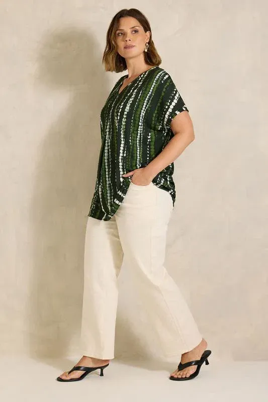 Black & Khaki Green Tie Dye Swing Top