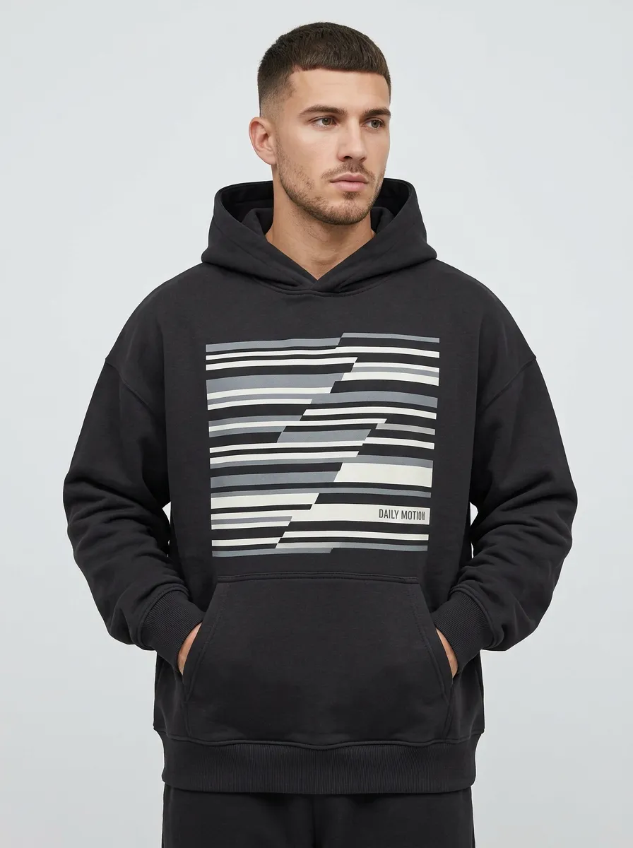Men's Daily Motion Abstract Stripe Print Hoodie