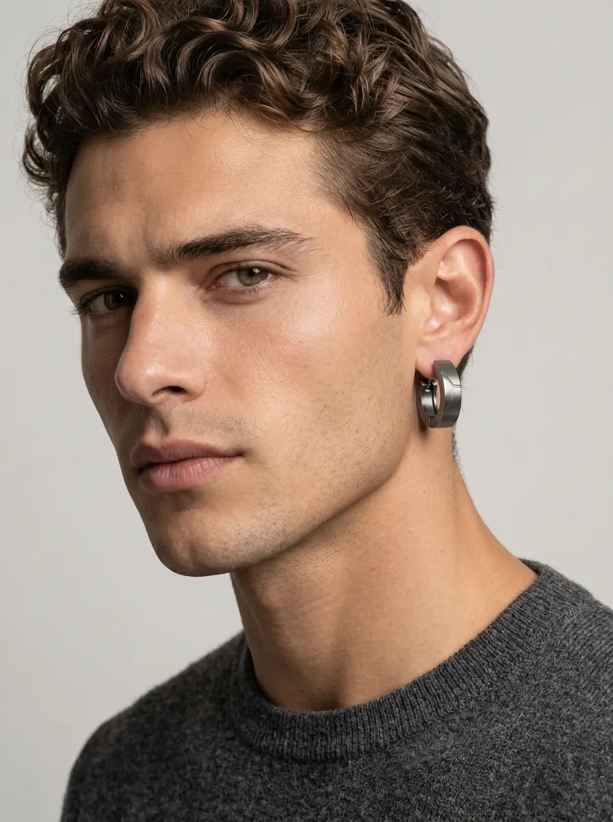 Men's Geometric Matte Finish Hoop Earrings