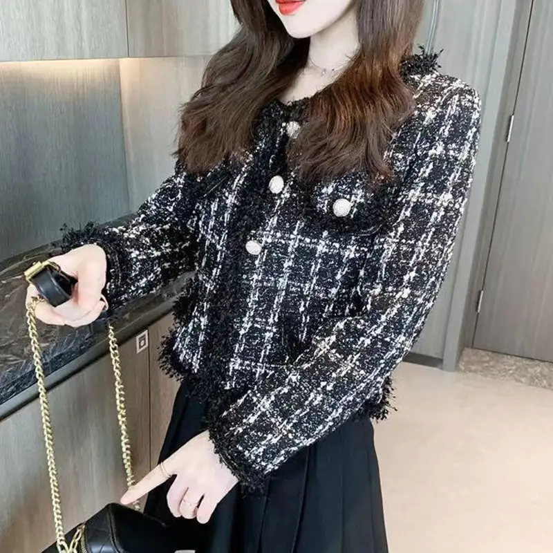 Single-Breasted Cropped Patterned Retro-Inspired Tailored Jacket