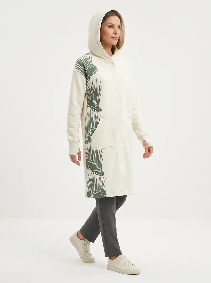 Women's Soccer Cleat Side-Graphic Snap-Front Hooded Long Cardigan