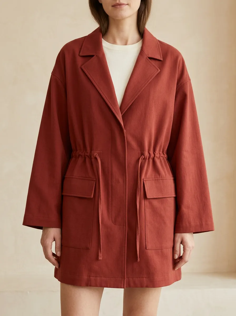 Casual Rust Drawstring Waist Utility Jacket