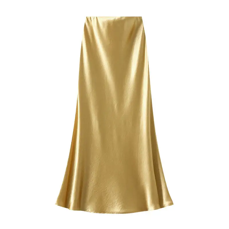 Pleated Satin High Waist Mermaid Midi Skirt