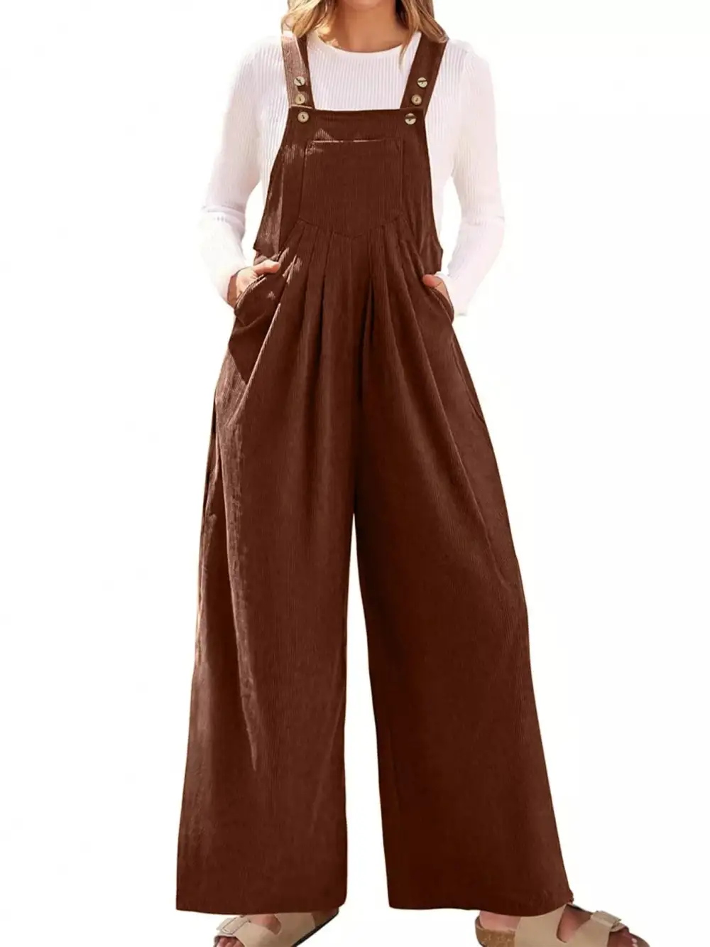 Front Ruched Wide Leg Pockets Jumpsuit