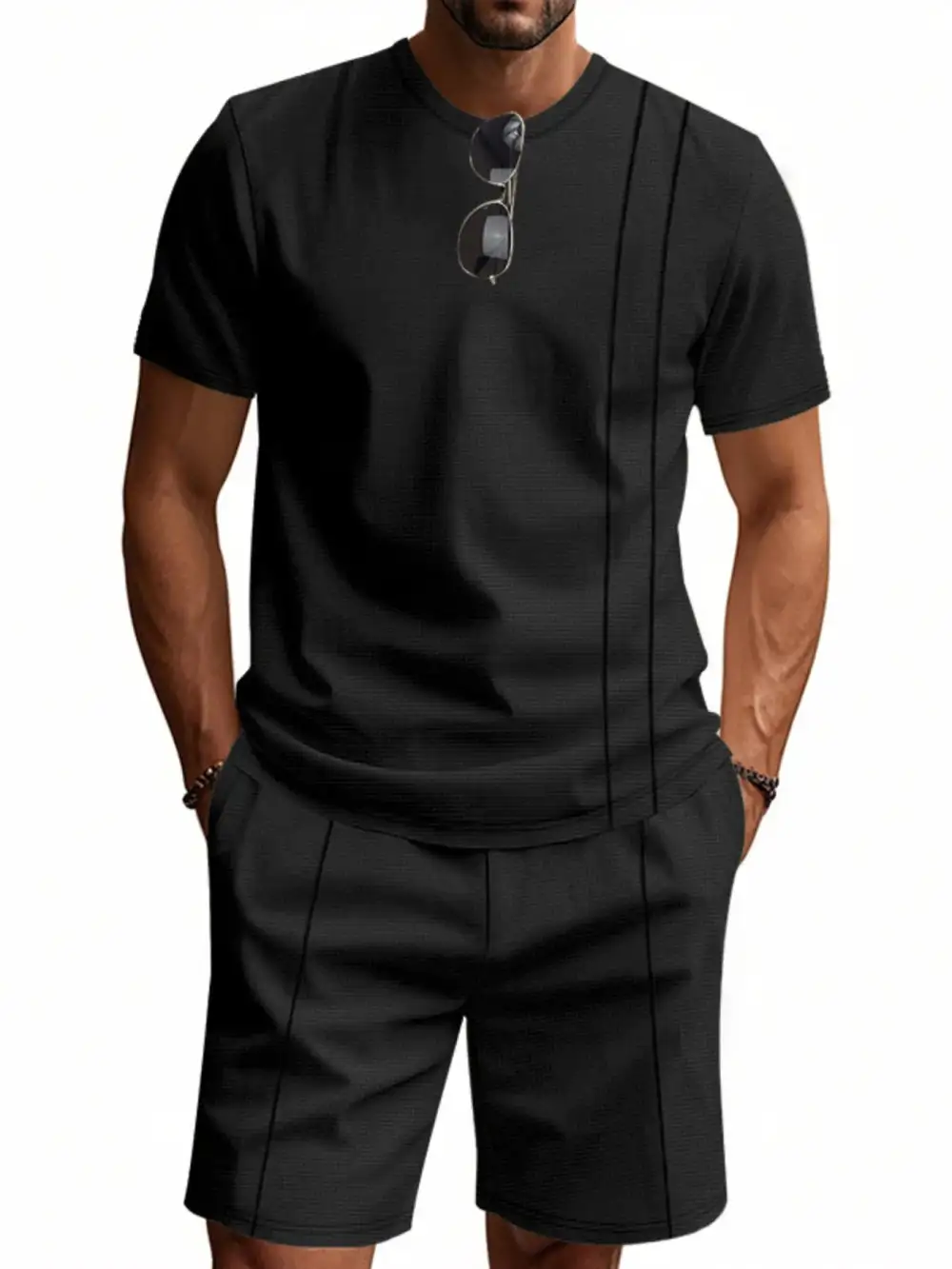Short Sleeve Round Neck Top And Shorts Set