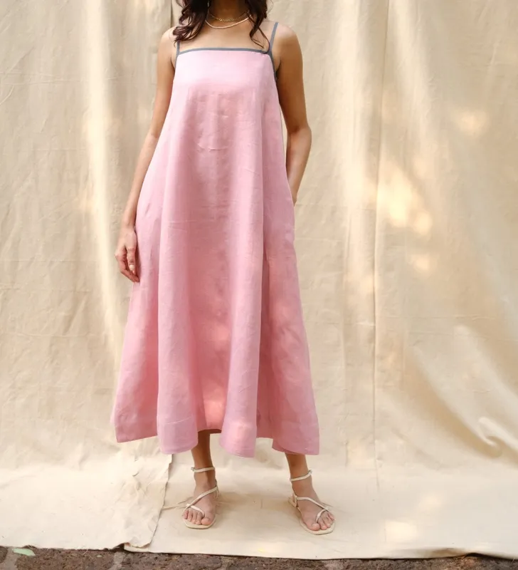 Dusty Pink Linen Flowy Maxi Dress